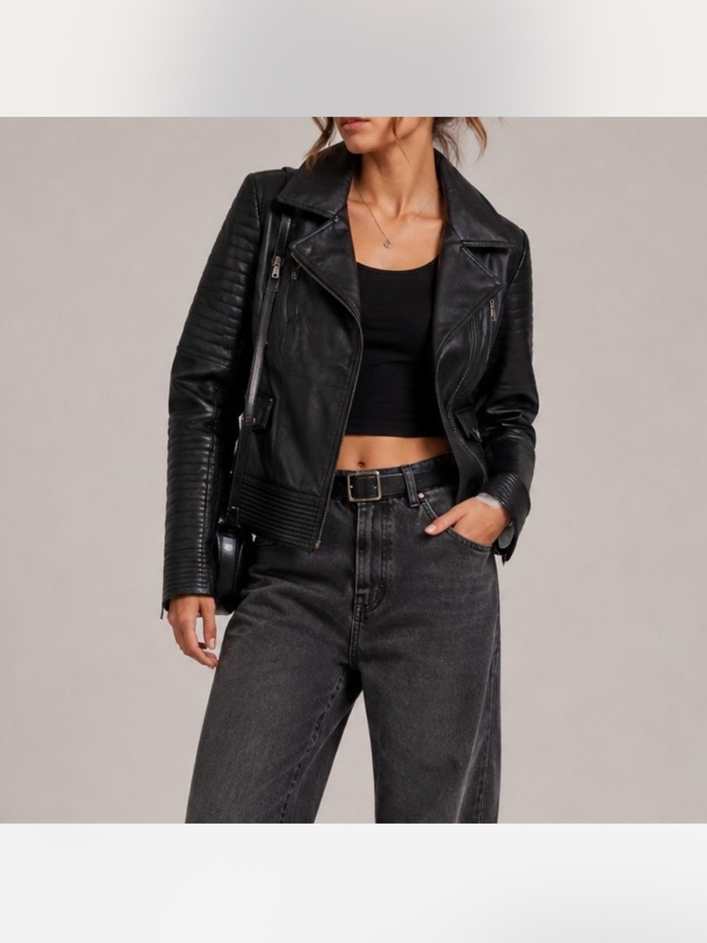 Topshop Black Quilted Leather Moto Jacket
